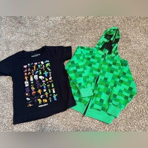 Minecraft- size Small/ Kids Green Creeper Hoodie and Black T-Shirt Set